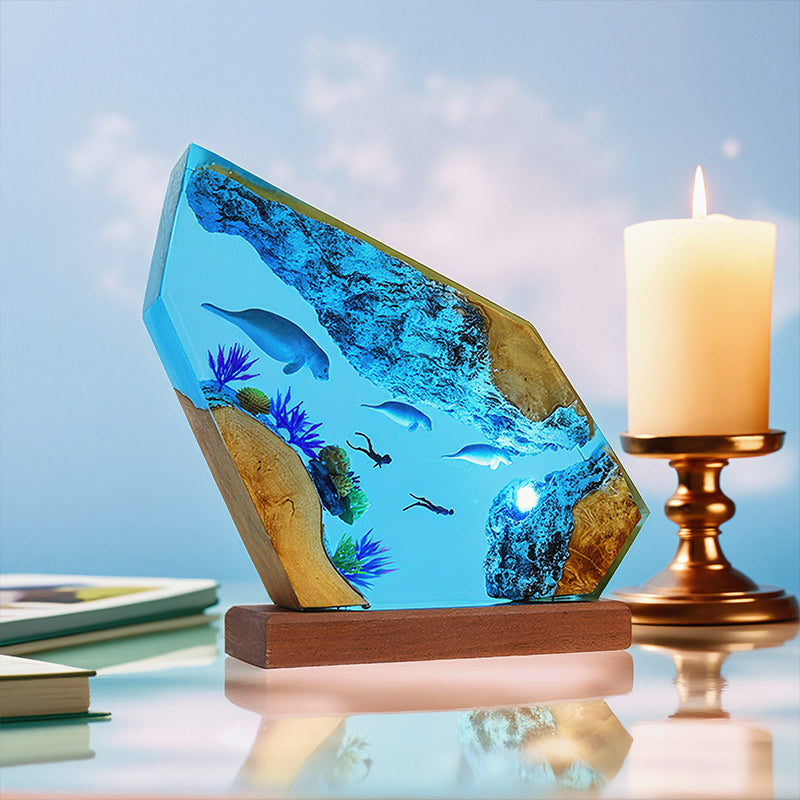Diver & Seal Resin Lamp Handmade Oceanic Light for Living Room