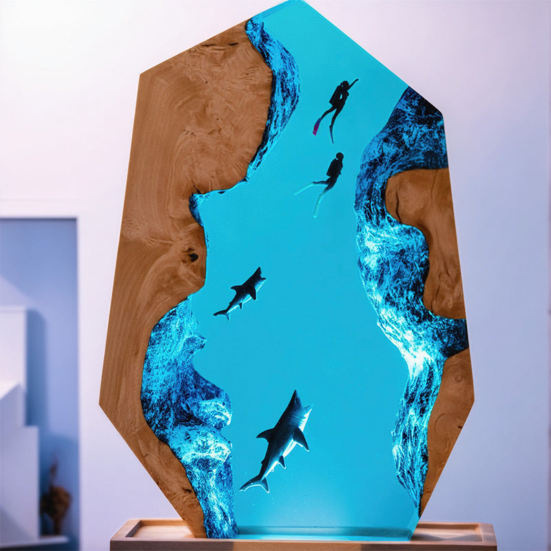Irregular Shark & Diver Resin Lamp Unique 3D Night Light for Desk Decor