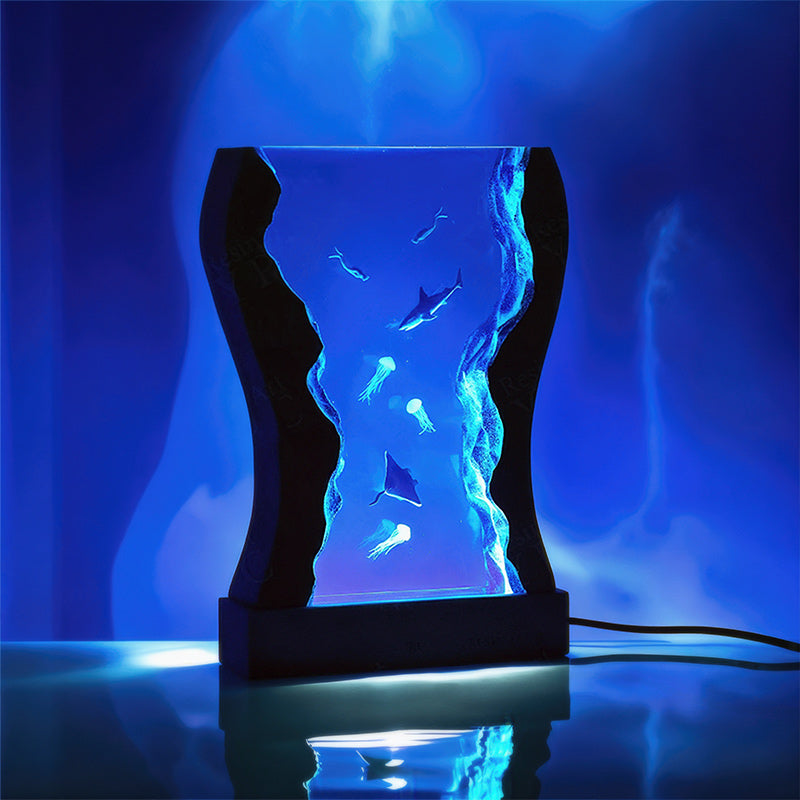 Ocean Wave Resin Wood Lamp Deep Sea Themed Night Light for Bedroom Decor