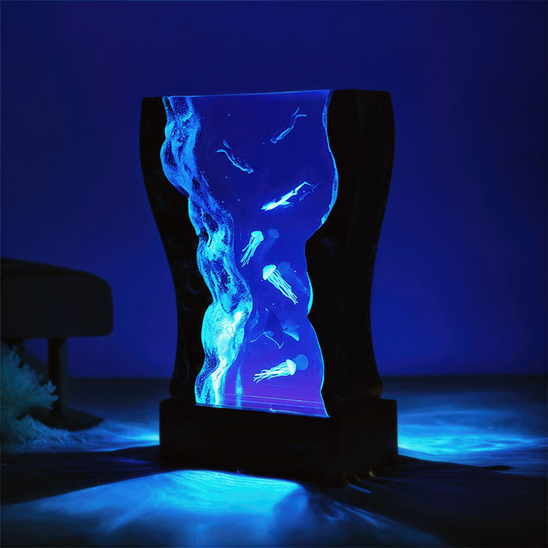 Ocean Wave Resin Wood Lamp Deep Sea Themed Night Light for Bedroom Decor
