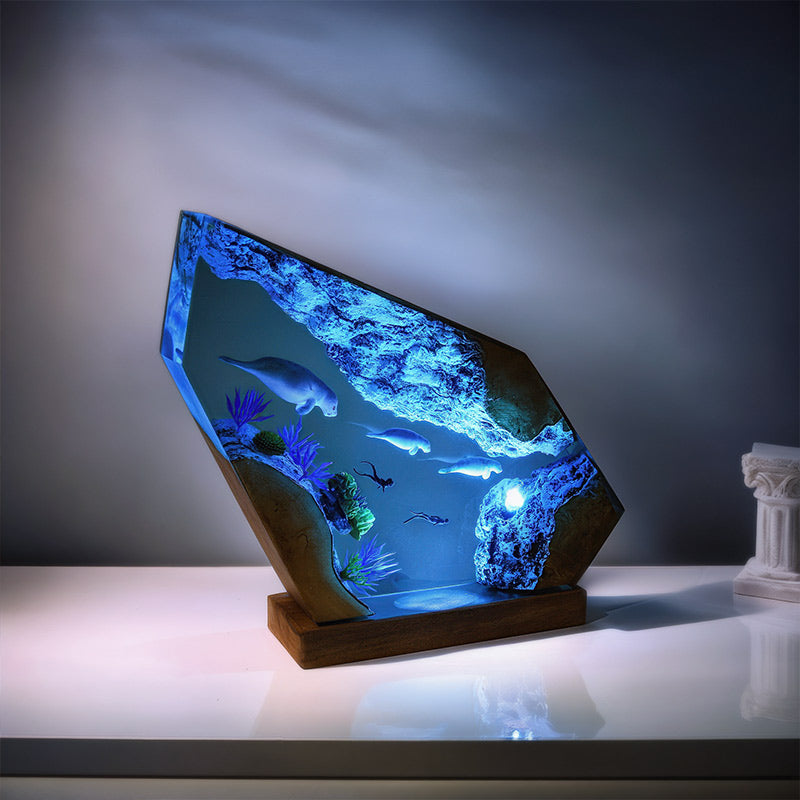 Diver & Seal Resin Lamp Handmade Oceanic Light for Living Room