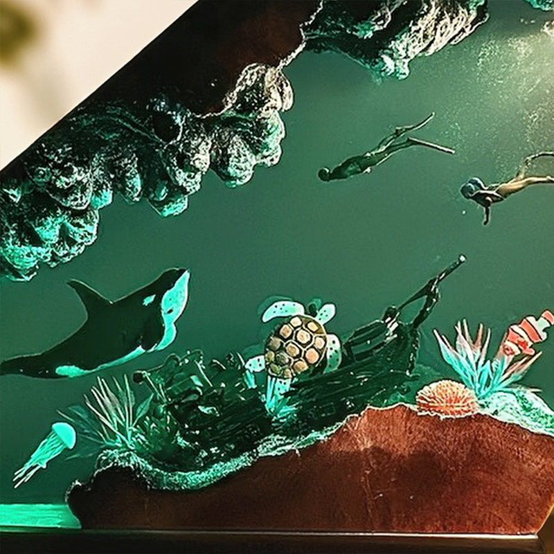Octopus & Divers Resin Lamp Epoxy Wood Night Light for Ocean Lover