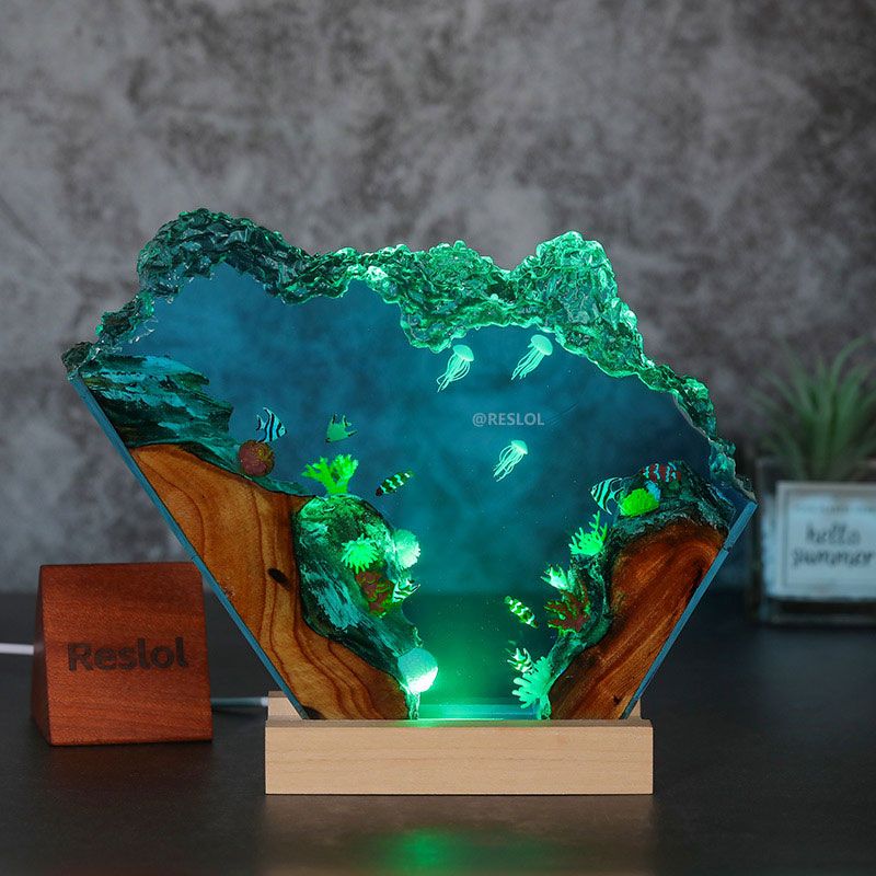 Ocean Theme Epoxy Resin Lamp Handmade Wave Glow for Living Room