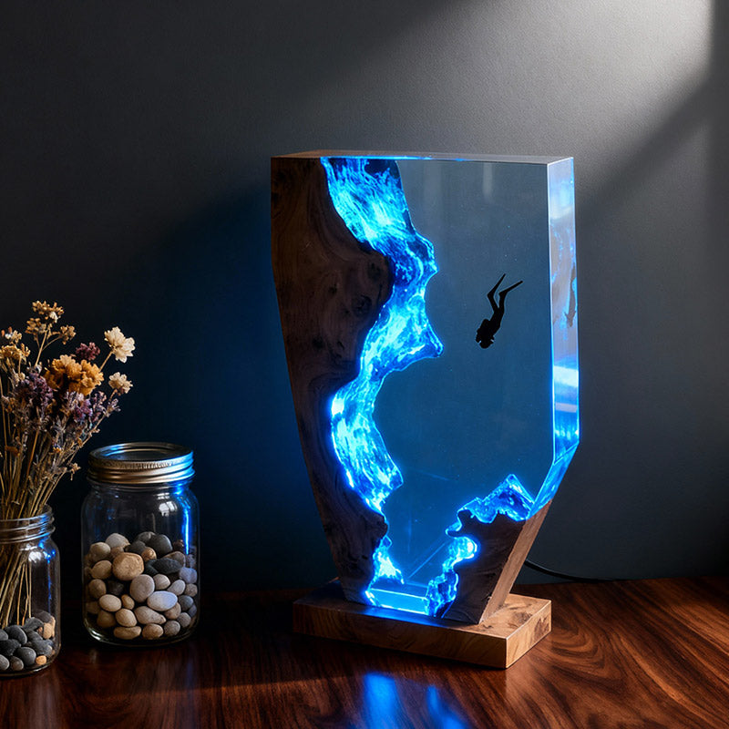 Diver-Inspired Resin Lamp Irregular Ocean Night Light