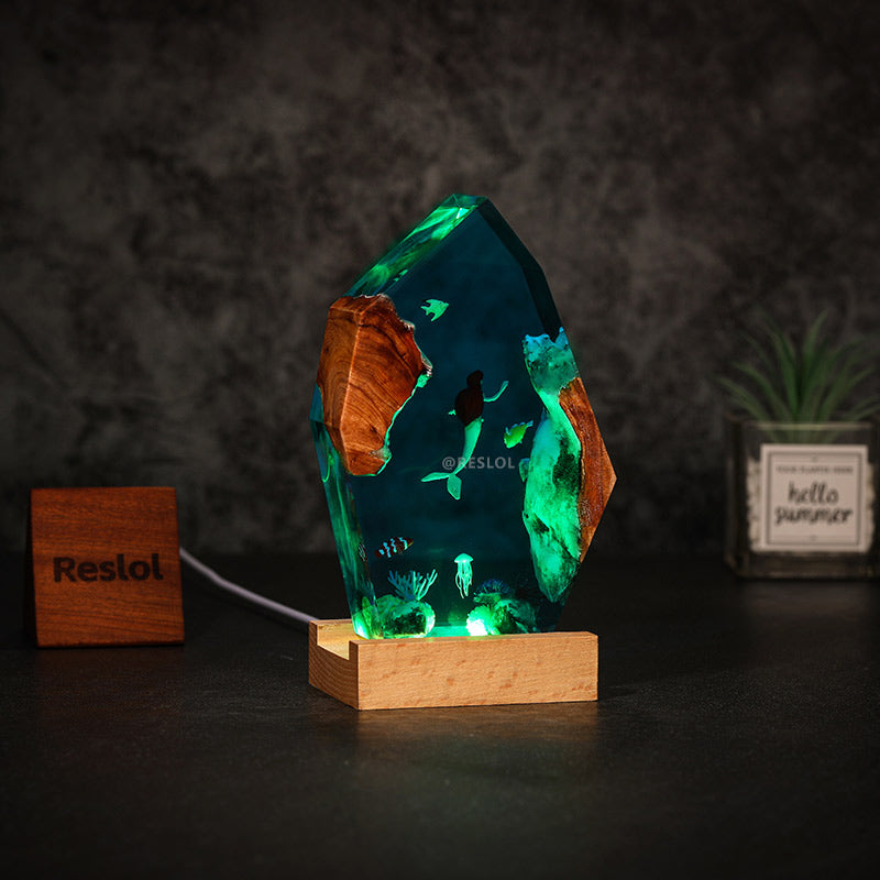 Mermaid & Jellyfish Resin Lamp Irregular Ocean Night Light for Home Decor