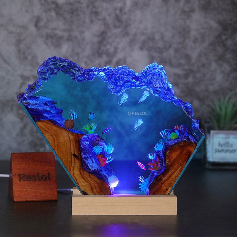 Ocean Theme Epoxy Resin Lamp Handmade Wave Glow for Living Room